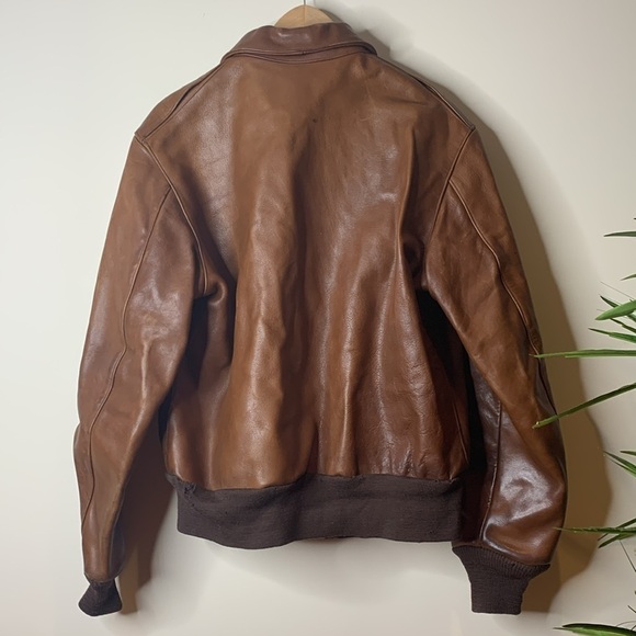 Mark Cross | 1950’s Vintage Brown Leather Brass Full Zip Flight Bomber Jacket 42 - Picture 15 of 17